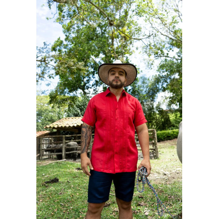 Guayabera Roja Calada Cuello Ángel
