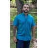 Guayabera Azul Petróleo Calada Con Cuello Ángel y Almilla