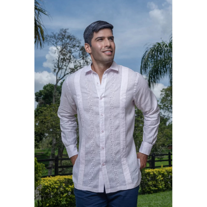 Guayabera Palo Rosa Cuello Angel Manga Larga