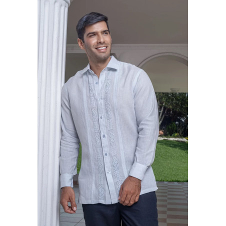 Camisa Guayabera Blanca Calada Manga Larga