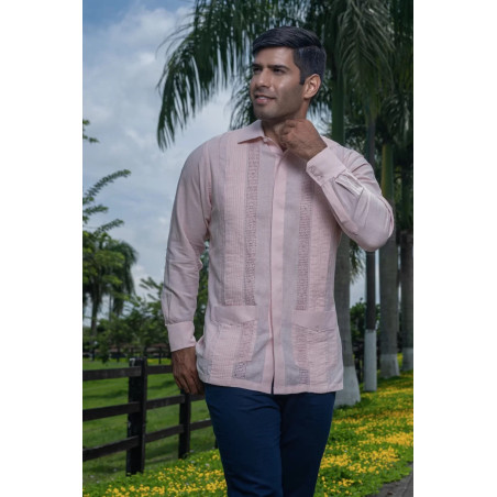 Camisa Guayabera Palo Rosa Manga Larga