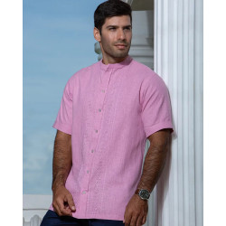 Guayabera y Camisa Artesanal Rosa Palo Cuello Neru Calado