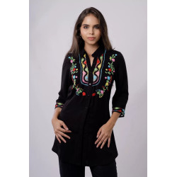 Bluson Camisera Negra con Sesgos, Bordado en Pasado, Aarañas Y Patecabra