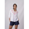 Blusa Blanca Con Sesgos Manga Corta ,Bordado en Pasado , Rococo, Patecabra Y Arañas