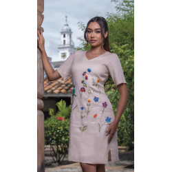 Vestido Kaki Flores del Alba – Hilos de Fauna